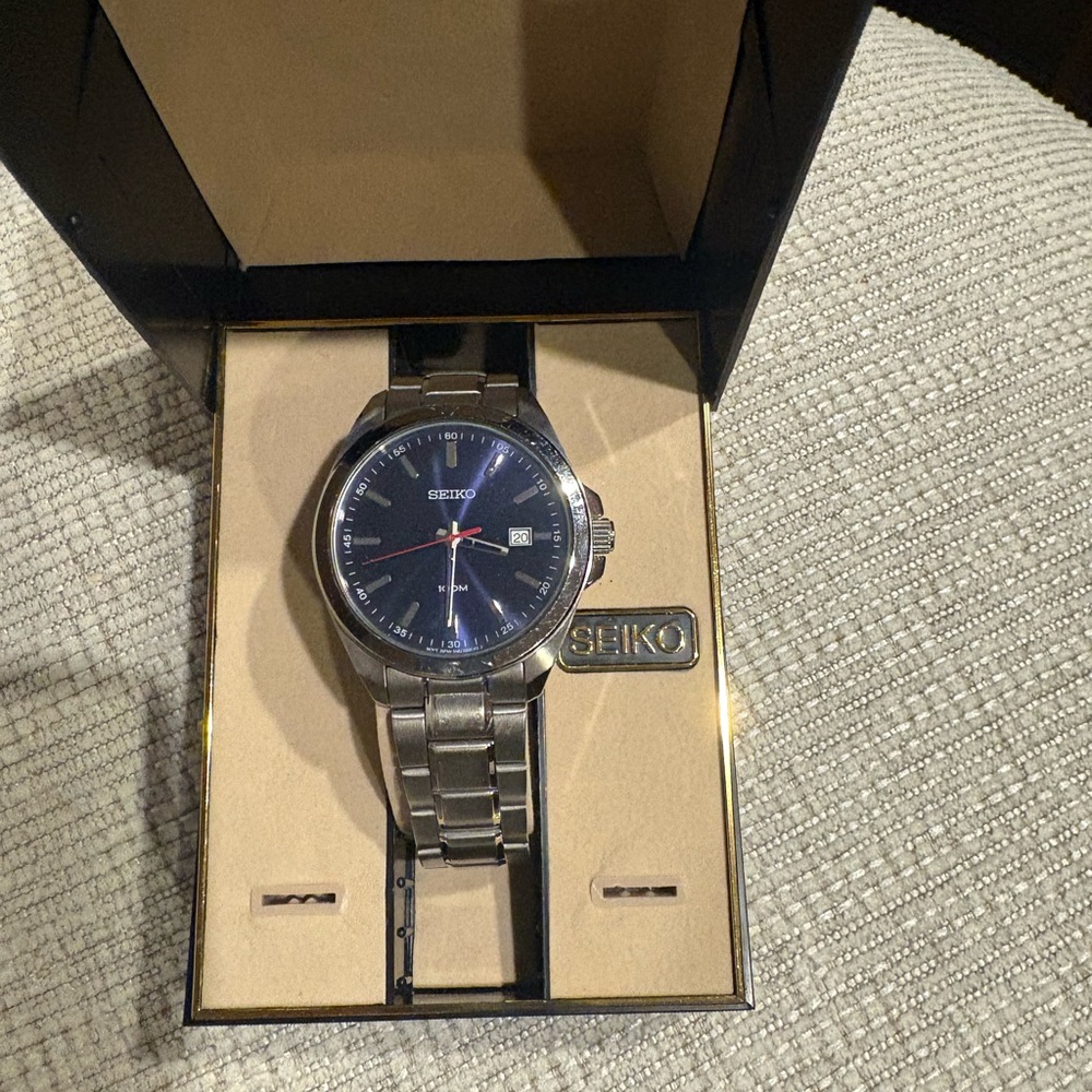Seiko Stainless Steel Watch with Midnight Blue Face model 6N42 00C0